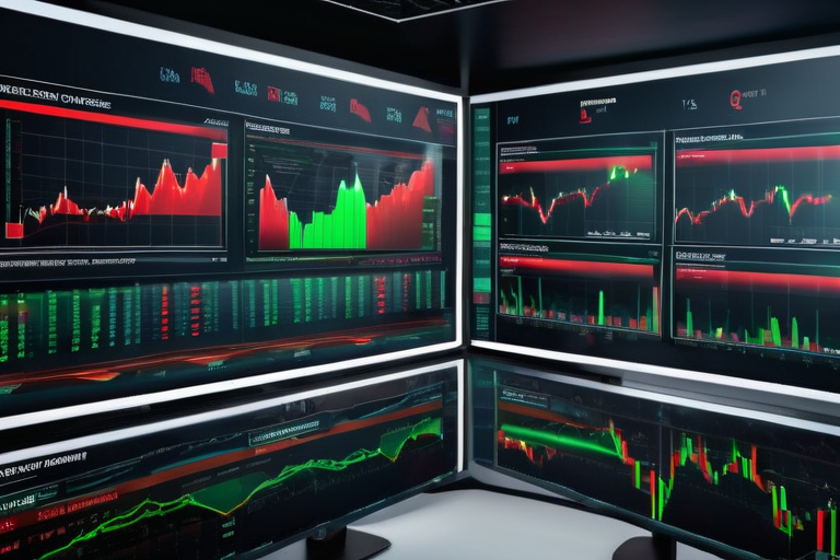Professional stock market trading floor with financial data screens